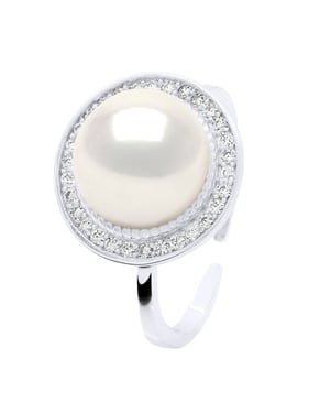 Verstelbare ring Omgeving in Cubic Zirconia - Echtheid Gekweekte Zoetwaterparel Knop 10-11 mm