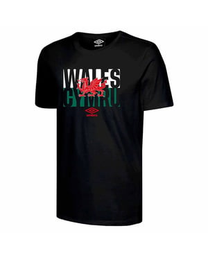 Umbro Wales Red Dragon Flag Mens Svart T-shirt