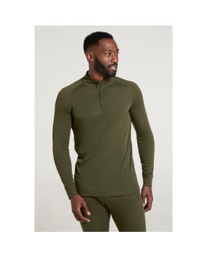 Mountain Warehouse Heren Talus Zip Neck Thermo Top met lange mouwen (Kaki Groen)