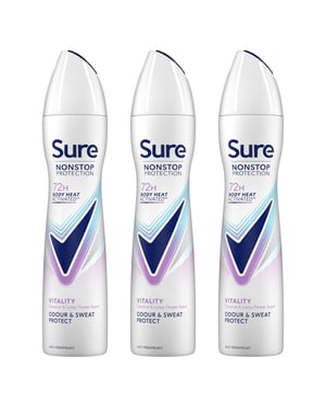 Sure Women Vitality Deodorant Spray with 72H Nonstop Protection 250ml, 3 Pack