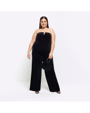 River Island Womens Jumpsuit Plus Black Velvet Bandeau