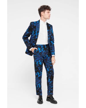 Heron Slim Fit Blue Floral Cotton Trousers