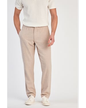 Beige Linen Blend Classic Fit Trousers