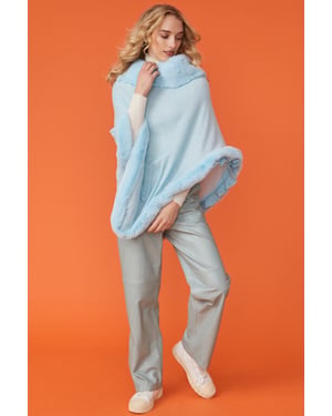  Faux Fur Trim Poncho