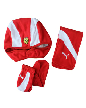 Puma Ferrari Mini Cats Rosso Corsa Mittens Kids Scarf Hat Set