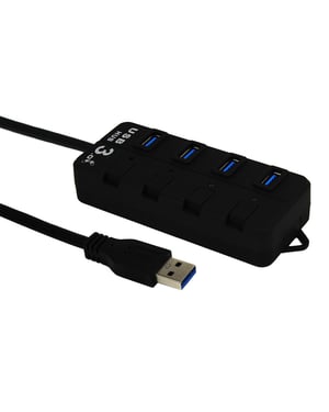 Aquarius 4-Port USB Hub with Individual LED Power Switches - Black