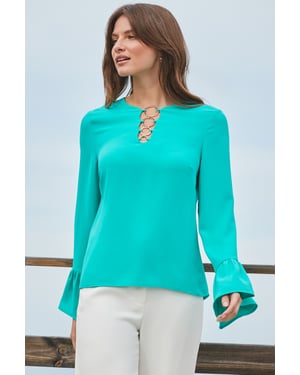 Aqua Ring Detail Flared Sleeve Top
