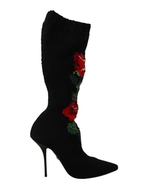 Dolce & Gabbana Zwarte Reksokken Rode Rozen Enkellaarsjes Dameschoenen