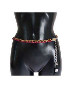 Dolce & Gabbana Red Yellow Leather Crystal Belt