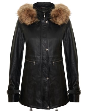 Womens Warm Leather Hooded Parka Jacket-Northwich