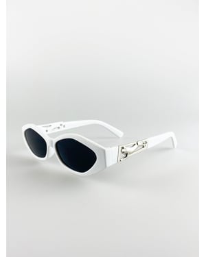 Cateye Sunglasses In White With Panther Badge