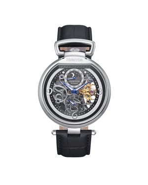 Heritor Automatic Lincoln Leather-Band Skeleton Watch with Moon Phase