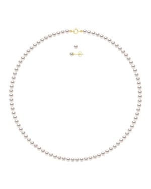 Set - Halsband Rad av äkta odlade pärlor Akoya japanska certifierade runda 5-6 mm