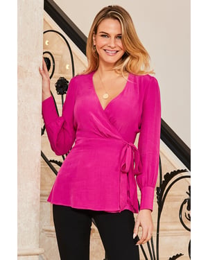 Hot Pink Wrap Front Tunic Top