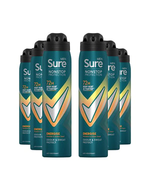 Sure Men Energise Deodorant Spray with 72H Nonstop Protection 250ml, 6 Pack
