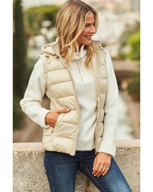Stone Hooded Padded Gilet With Zip Pockets