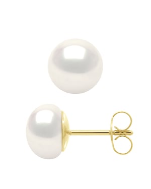 Oorbellen - Geel Goud 750 (18 Karaat Echte Gecultiveerde Zoetwaterparels Knop 8-9 mm)