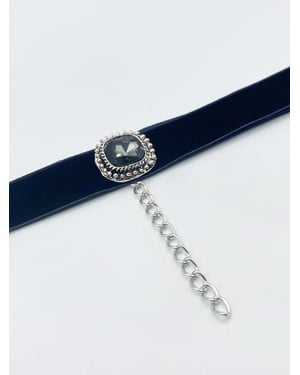 Black Faux Velvet Choker Necklace with Grey Jewel