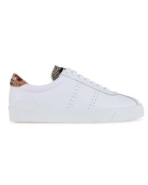 Superga Womens/Ladies 2843 Sport Club S Deer Print Cowhide Leather Trainers (White/Brown/Marshmallow)