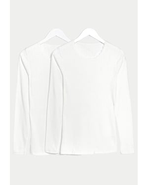 M&S Womens Pack of 2 Thermal Pointelle Long Sleeve Tops in White