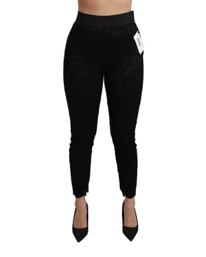 Dolce & Gabbana Vrouwen Zwarte Kant Skinny Hoge Taille Katoenen Broek