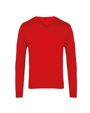 Premier Mens Knitted Cotton Acrylic V Neck Sweatshirt (Red)