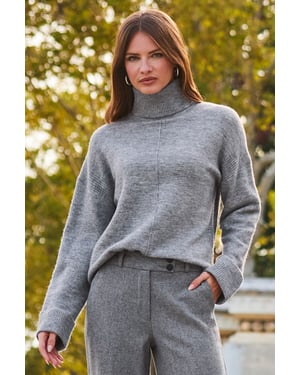 Grey Marl Folded Cuff Jumper