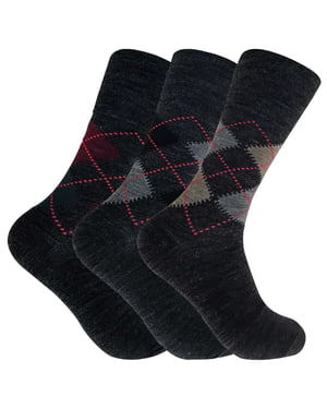 3 Pack Mens Non Elastic Lambs Wool Blend Pattern Socks for Circulation