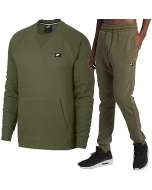 Nike Sportswear Optic Heren Fleece Crew Tracksuit in Olijfgroen