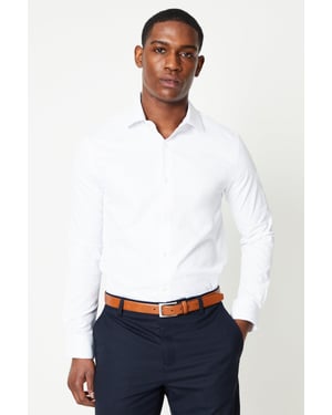 White Skinny Fit Long Sleeve Easy Iron Shirt