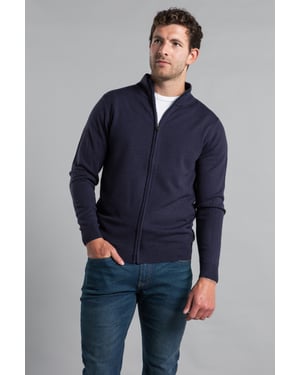 Dark Navy Funnel Neck Zip-Through Cardigan