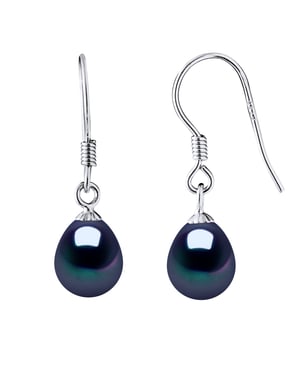 Earrings Hooks Freshwater Pearls 7-8mm Black Pears 925
