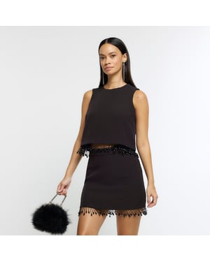 River Island Womens Mini Skirt Black Beaded Fringe