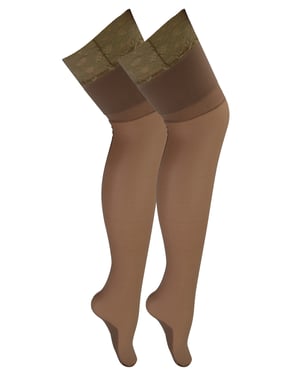 2 Pair Multipack Women's Seamed Stockings with Lace Top | Sock Snob | Ladies Thigh High Stockings - Nude / Nude