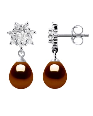 Oorbellen Dangle zoetwater parels 7-8mm Chocolate Peren Sieraden 925