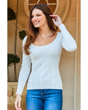 Ivory Rib Detail Knitted Top