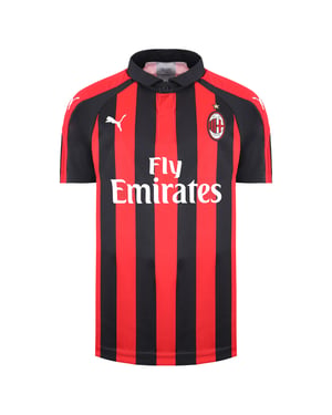 Puma AC Milan Korte Mouw Kraag Zwart/Rood Kinder Voetbalshirt Thuis 754421 06