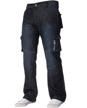 Kruze | Mens Cargo Combat Jeans - Dark Blue