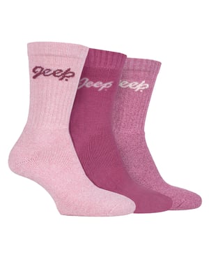 Womens Hiking Boot Socks | Jeep | Ladies Ribbed Outdoor Cushioned Socks with Reinforced Heel and Toe - Rose / Cream