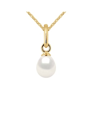 Hanger Zoetwater Pearl 5-6mm White Pear 18K geel goud Geleverd met ketting