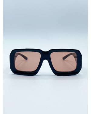 Oversized Square Frame Sunglasses In Black with Orange Lenses