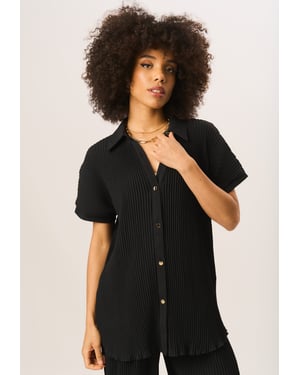 Plisse Short Sleeve Oversized Shirt