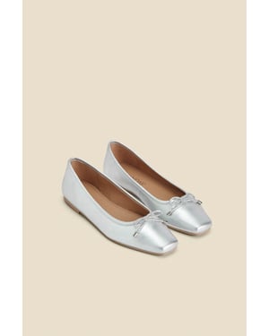 Silver Square Toe Ballet Pumps