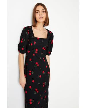 Floral Seamed Midi Dress