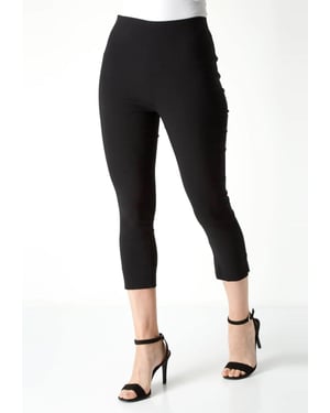 M&CO Womens Crop Stretch Trousers in Black