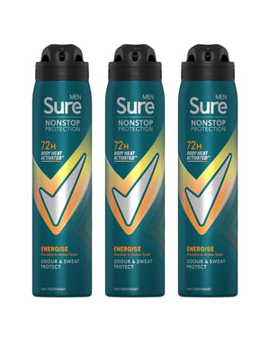 Sure Men Energise Deodorant Spray with 72H Nonstop Protection 250ml, 3 Pack