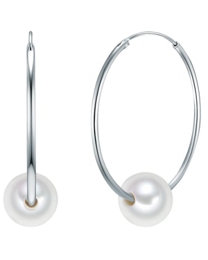 Hoop earring sterling silver freshwater cultured pearl white Valero Pearls