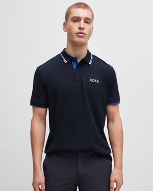 BOSS Green Paddy Pro Mens Cotton Blend Polo Shirt With Contrast Logos NOS