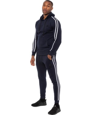 Enzo | Mens Pullover Tape Hoodie Tracksuit Set - Navy