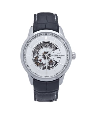 Heritor automatisch Davies semi-skelet lederen band horloge